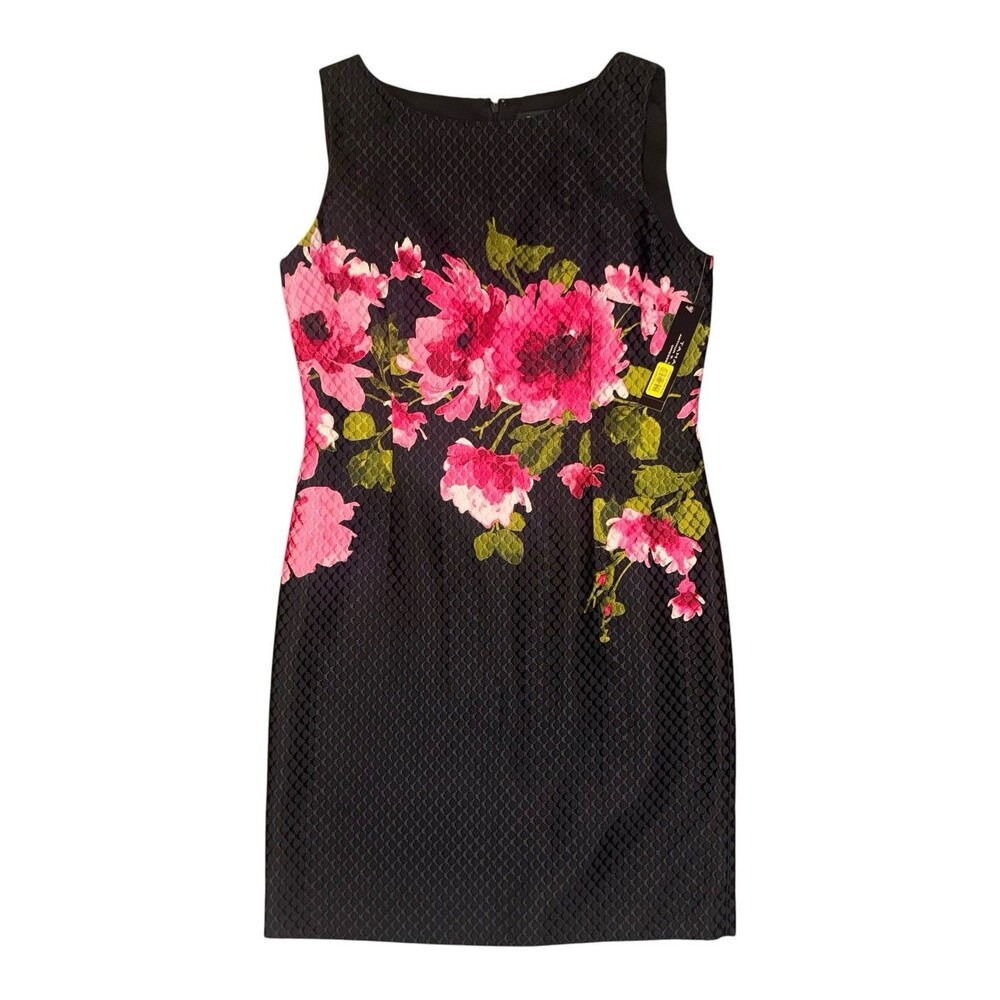 NWT Tahari Arthur S Levine Black Floral Sleeveless Sheath Dress Size 10 NEW $128 - Picture 4 of 15